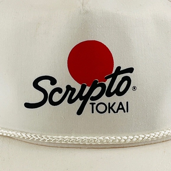 Vintage Scripto Tokai Snapback Hat White Canvas Red Dot Logo Adjustable One Size - Picture 2 of 12